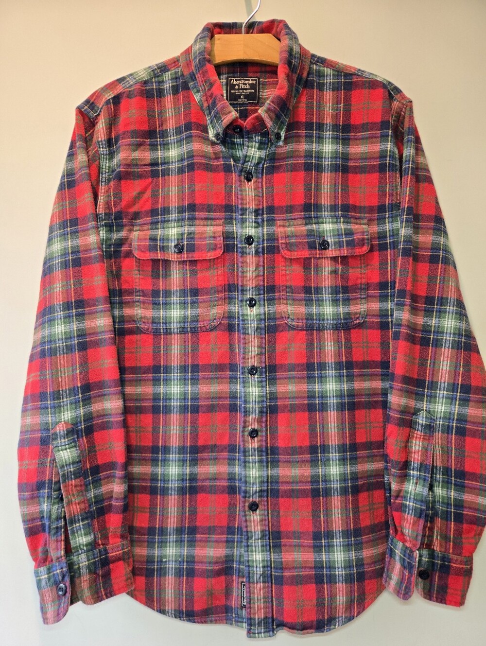 Abercrombie & Fitch Plaid Flannel Shirt 90s Y2k Red Men's XL Cotton Long Sleeve